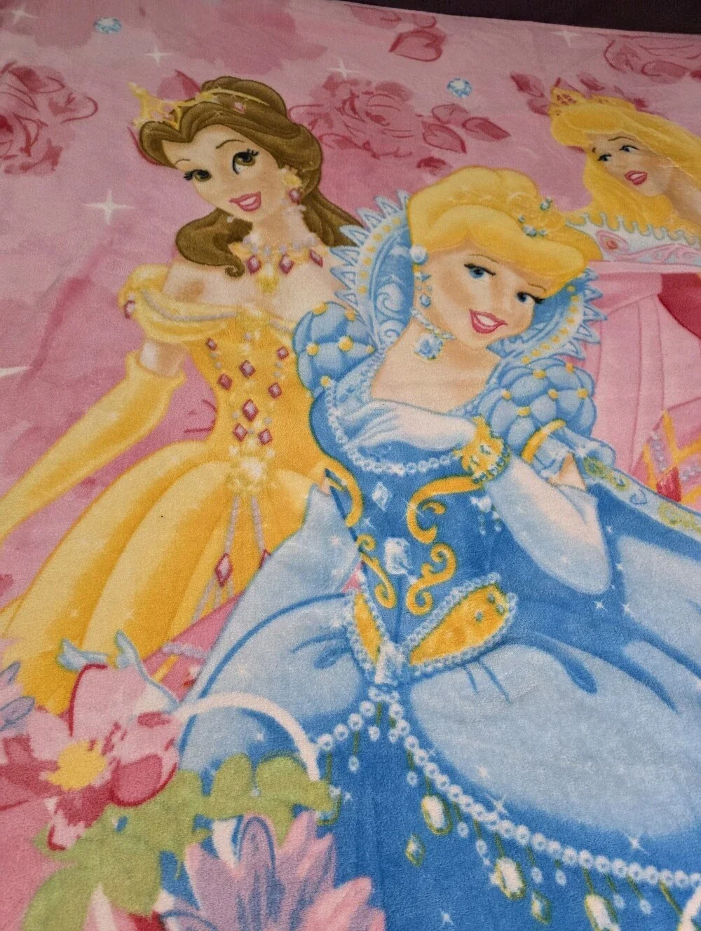 Vintage Disney Princess Fleece Blanket Belle Cinderella Aurora throw